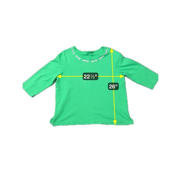 Green 3/4 Sleeve Top With Grommet  Lace Up Neckline Size XL - Picture 6 of 8